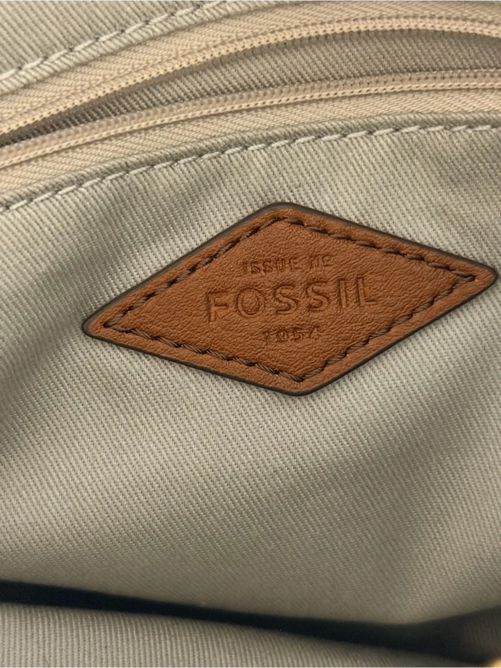 Fossil Devon Greige and Brown Plaid Crossbody Bag with Key Charm